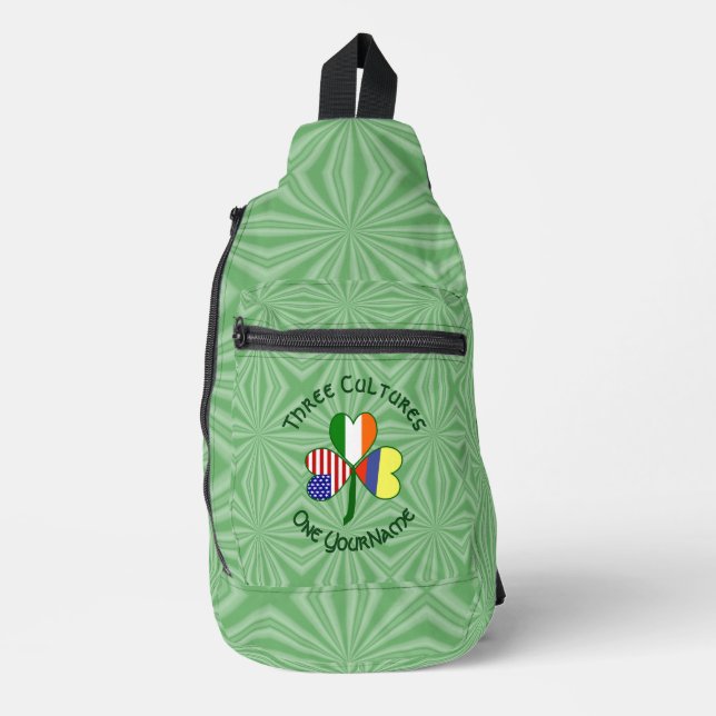 Colombian Irish USA Flags Kleeblatt Personalisiert Crossbody Bag (Vorderseite)
