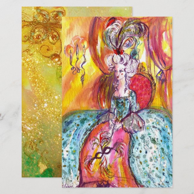 COLOMBINA / Venezianische Masquerade Masken Statio Briefpapier (Vorne/Hinten)