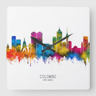 Colombo Sri Lanka Skyline Quadratische Wanduhr