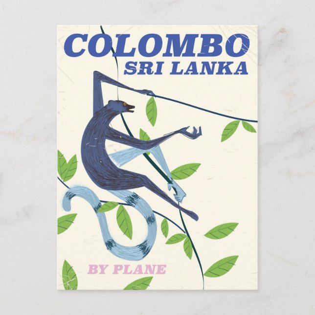 Colombo Sri Lanka Vintages Reiseplakat Postkarte (Vorderseite)