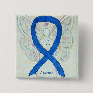 Colon Cancer Angel Blue Awareness Ribbon Art Butto Button