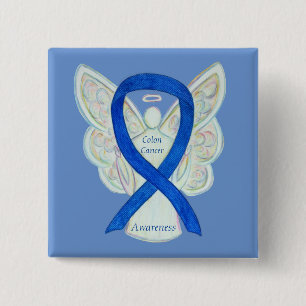 Colon Cancer Angel Blue Awareness Ribbon Art Butto Button