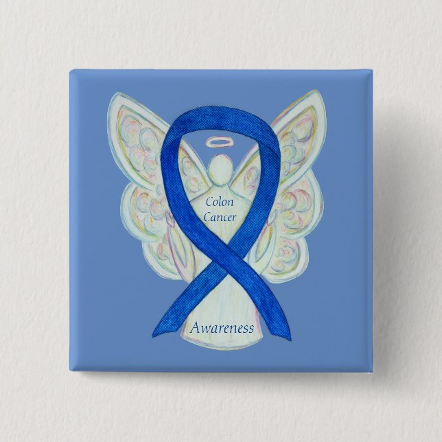 Colon Cancer Angel Blue Awareness Ribbon Art Butto Button (Vorderseite)