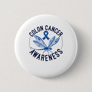 Colon Cancer Awareness Dragonfly Blue Ribbon Button