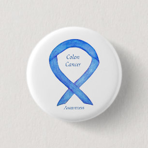 Colon Cancer Blue Awareness Ribbon Custom Art Butt Button