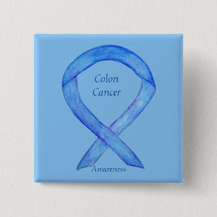 Colon Cancer Blue Awareness Ribbon Custom Art Butt Button
