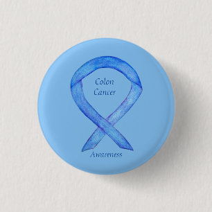 Colon Cancer Blue Awareness Ribbon Custom Art Butt Button