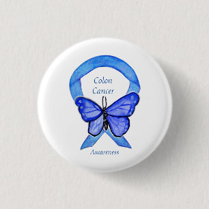 Colon Cancer Blue Awareness Ribbon Custom Art Butt Button