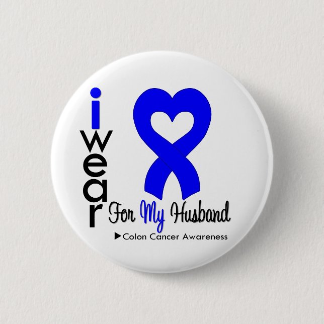 Colon Cancer Blue Heart Ribbon für mein Ehemann Button (Vorderseite)
