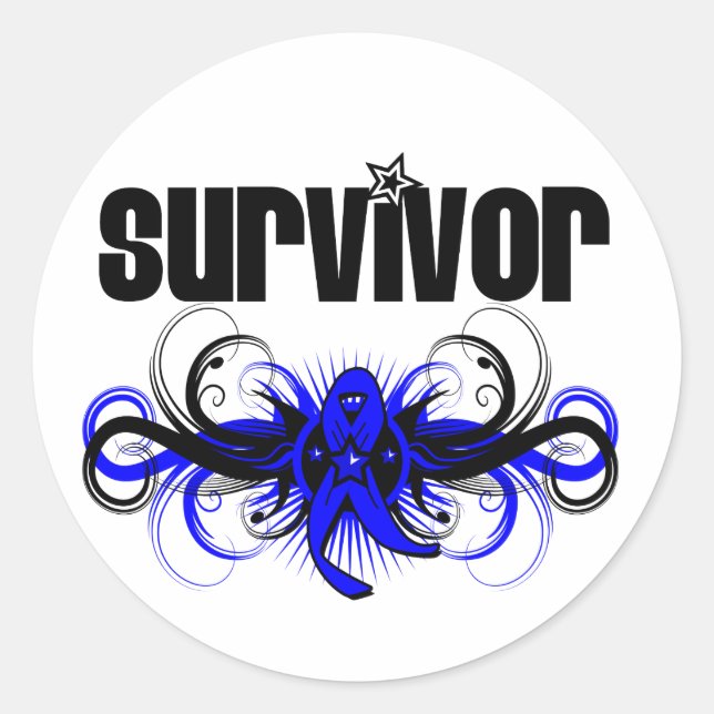 Colon Cancer Survivor Grunge Winged Emblem Runder Aufkleber (Vorderseite)