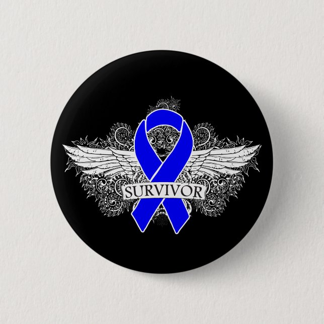 Colon Cancer Winged SURVIVOR Ribbon Button (Vorderseite)