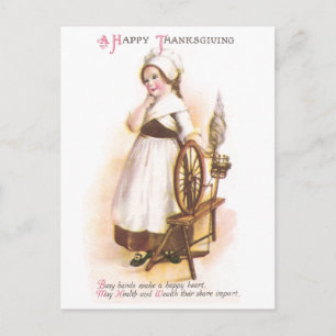 Colonial American Girl and her Spinning Wheel Postkarte