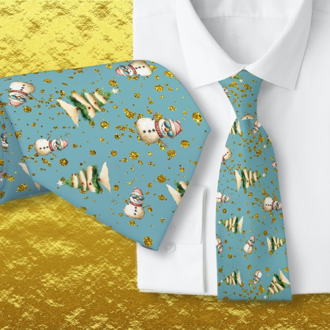 Colonial Blue Sand Snowman Beach Christmas Krawatte (Von Creator hochgeladen)