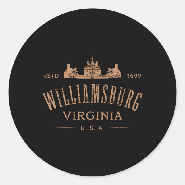 Colonial Williamsburg Virginia Distressed Style Runder Aufkleber (Vorderseite)