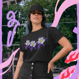 Colonne T-shirt bleu et blanc Fleurs foncées