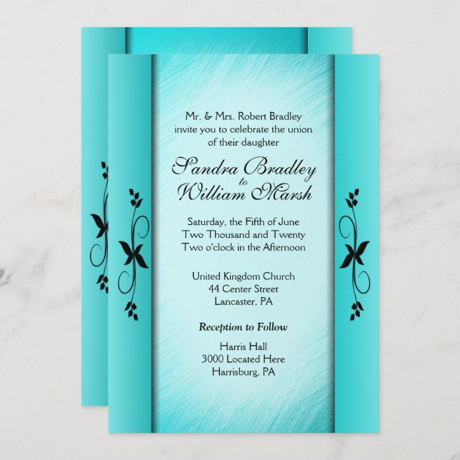 Colonnes Turquoise Blue Wedding Invitations (Devant / Derrière)