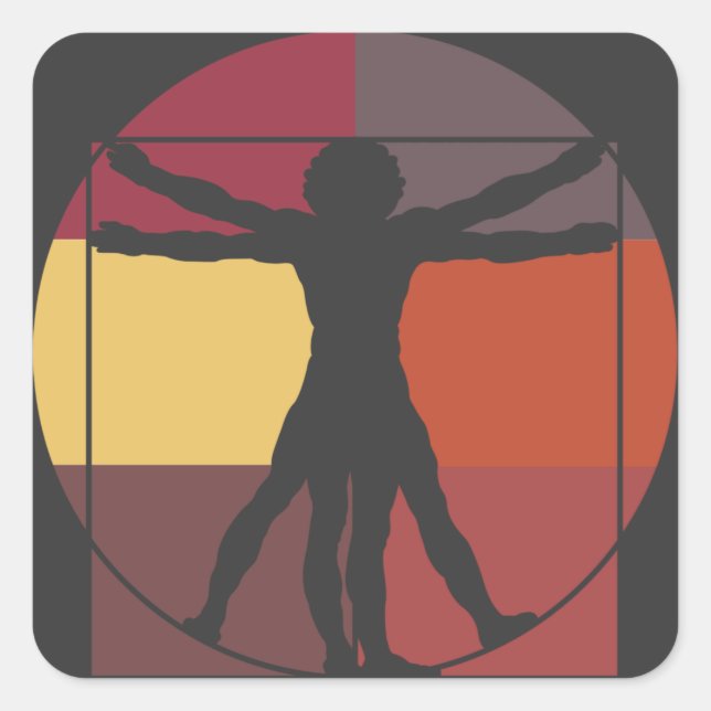 Color Block Vitruvian Man Quadratischer Aufkleber (Vorderseite)