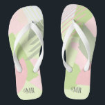 Color Block Wedding Mr. Groom Spring ID740 Flip Flops<br><div class="desc">Abstrakte Farbblockade in einer fröhlichen Farbpalette aus Rose Rosa und Frühlingsholz bietet einen beeindruckenden Hintergrund für die Stücke in dieser zeitgenössischen Hochzeitssuite. Die Flip Flops für den hier gezeigten Bräutigam haben den optionalen Text "MR" in einem kühlen, modernen Schriftart Stil. Anpassen Sie sich einfach an den Alltag, indem Sie einen...</div>