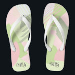 Color Block Wedding Mrs. Bride Spring ID740 Flip Flops<br><div class="desc">Abstrakte Farbblockade in einer fröhlichen Farbpalette aus Rose Rosa und Frühlingsholz bietet einen beeindruckenden Hintergrund für die Stücke in dieser zeitgenössischen Hochzeitssuite. Die Flip Flops für die hier gezeigte Braut haben den optionalen Text "MRS" in einem kühlen, modernen Schriftart Stil. Anpassen Sie sich einfach an den Alltag, indem Sie einen...</div>