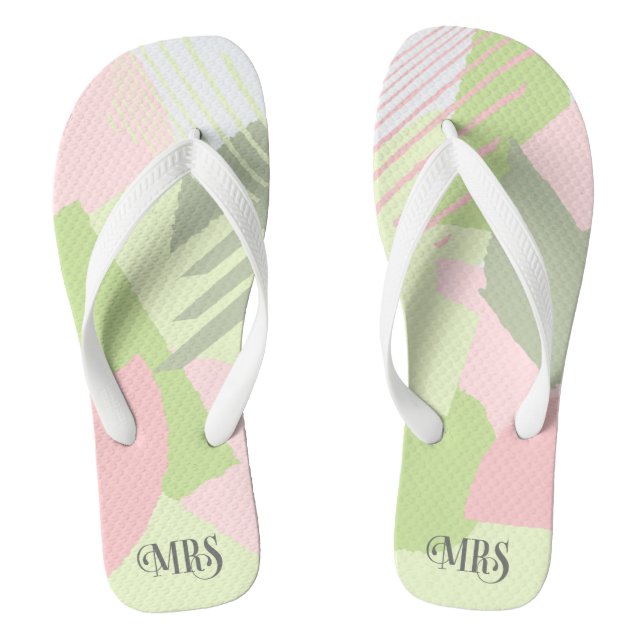 Color Block Wedding Mrs. Bride Spring ID740 Flip Flops (Fußbett)