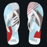 Color Block Wedding Mrs. Bride Winter ID740 Flip Flops<br><div class="desc">Die abstrakte Farbblockade in einer fröhlichen Winterfarbenpalette aus Blues und Ziegelrot bietet einen beeindruckenden Hintergrund für die Stücke dieser zeitgenössischen Hochzeitssuite. Die Flip Flops für die hier gezeigte Braut haben den optionalen Text "MRS" in einem kühlen, modernen Schriftart Stil. Anpassen Sie sich einfach an den Alltag, indem Sie einen Namen...</div>