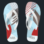Color Block Wedding Mrs. Bride Winter ID740 Flip Flops<br><div class="desc">Die abstrakte Farbblockade in einer fröhlichen Winterfarbenpalette aus Blues und Ziegelrot bietet einen beeindruckenden Hintergrund für die Stücke dieser zeitgenössischen Hochzeitssuite. Die Flip Flops für die hier gezeigte Braut haben den optionalen Text "MRS" in einem kühlen, modernen Schriftart Stil. Anpassen Sie sich einfach an den Alltag, indem Sie einen Namen...</div>