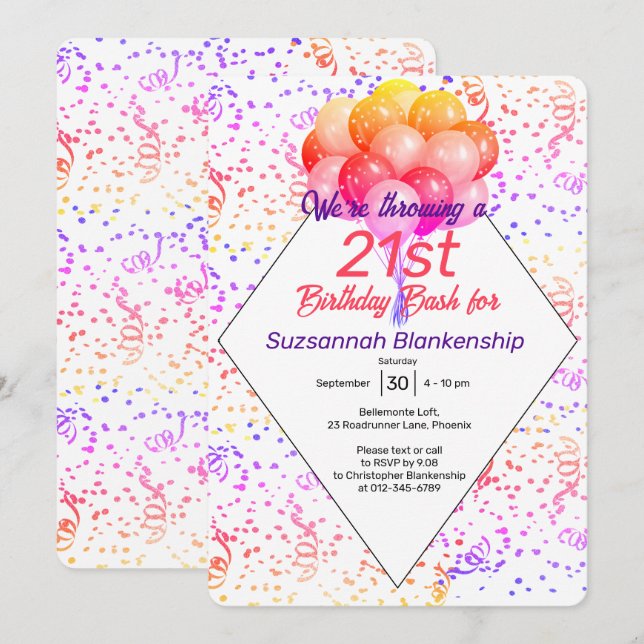 Color Confetti Ballon Custom Celebration Einladung (Vorne/Hinten)