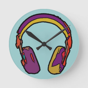 color dj headphone runde wanduhr