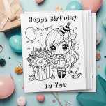 Color Me Anime Girls Geburtstag Flyer<br><div class="desc">Niedliches kleines Geburtstagsmädchen mit Ballons,  Kätzchen und Geschenken. Schwarz-Weiß-Seite einfach und einfach zu färben für Kinder bei einer Geburtstagsparty oder einfach nur zum Spaß. Man kann diese in Schüttgut kaufen. Ideal für Lehrer,  Vorschulen oder Geburtstagsfeiern!</div>