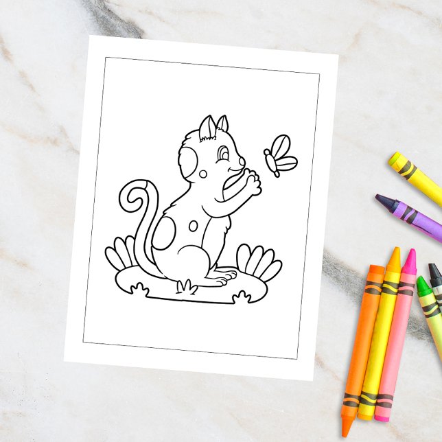 Color Me Cat & Butterfly | Kinder-Aktivitätskarten Postkarte (Von Creator hochgeladen)