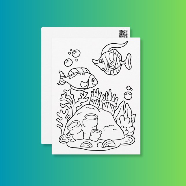 Color Me Fish Duo | Kinder-Aktivitätskarten Postkarte (Von Creator hochgeladen)