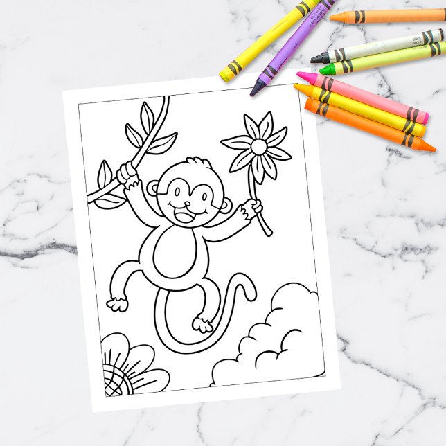 Color Me Niedlicher Affe | Kinder-Aktivitätskarten Postkarte (Von Creator hochgeladen)