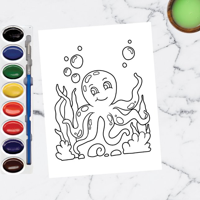 Color Me Octopus | Kinder-Aktivitätskarten Postkarte (Von Creator hochgeladen)