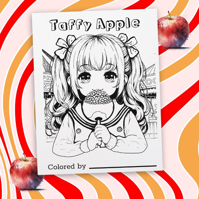 Color Me Page für Kinder | Taffy Apple Anime Girl (Von Creator hochgeladen)