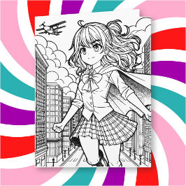 Color-Me-Seite | Anime Superhero Girl Big Birthday Karte