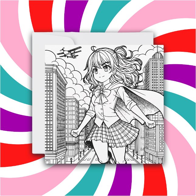 Color-Me-Seite | Anime Superhero Girl Karte (Von Creator hochgeladen)