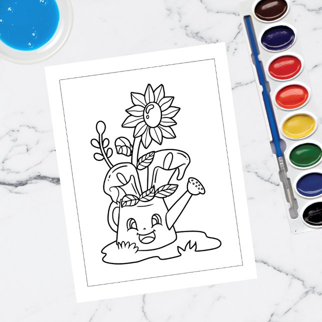 Color Me Watering kann Sonnenblumen | Aktivitätska Postkarte (Von Creator hochgeladen)