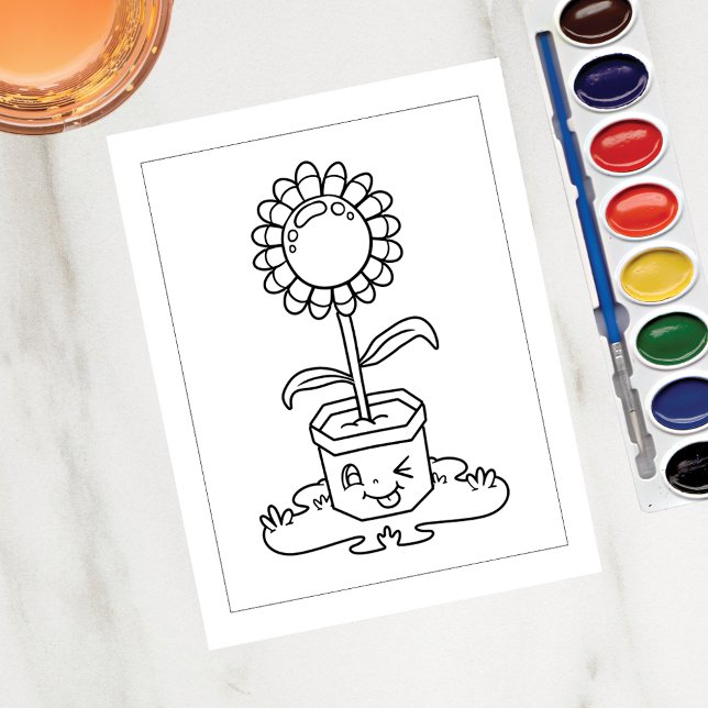 Color Me Winking Potblume | Aktivitätskarten Postkarte (Von Creator hochgeladen)