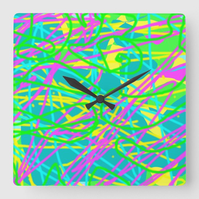 Color My Dreams Scribble Muster Ausdrucksstarke Kü Quadratische Wanduhr (Vorderseite)