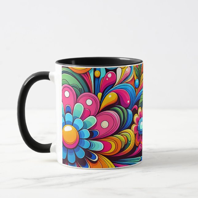 Color Pop Floral Tasse - Psychedelische Retro-Blum (Links)