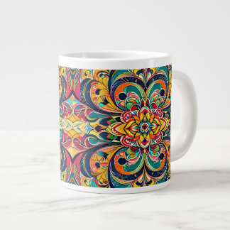 Color Symphony Mandala – Bold Psychedelic Floral Jumbo-Tasse