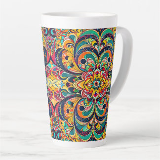 Color Symphony Mandala – Bold Psychedelic Floral Milchtasse