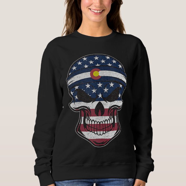 Colorado American Flag Skull  State Flag Colorado  Sweatshirt (Vorderseite)