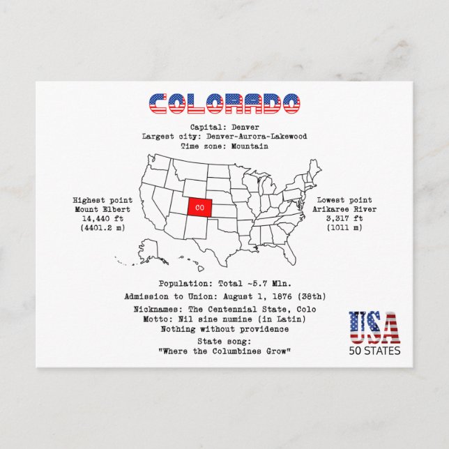 Colorado American Staat auf der Karte und nützlich (Vorderseite)