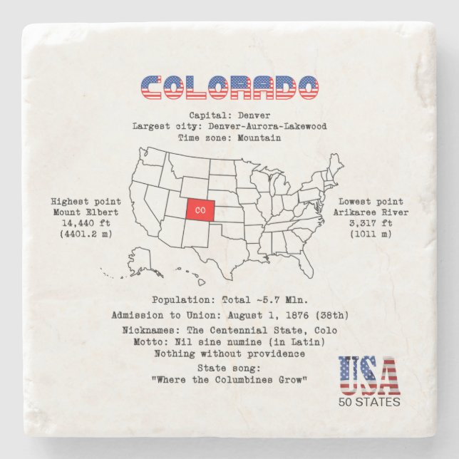Colorado American Staat auf der Karte und nützlich Steinuntersetzer (Vorderseite)
