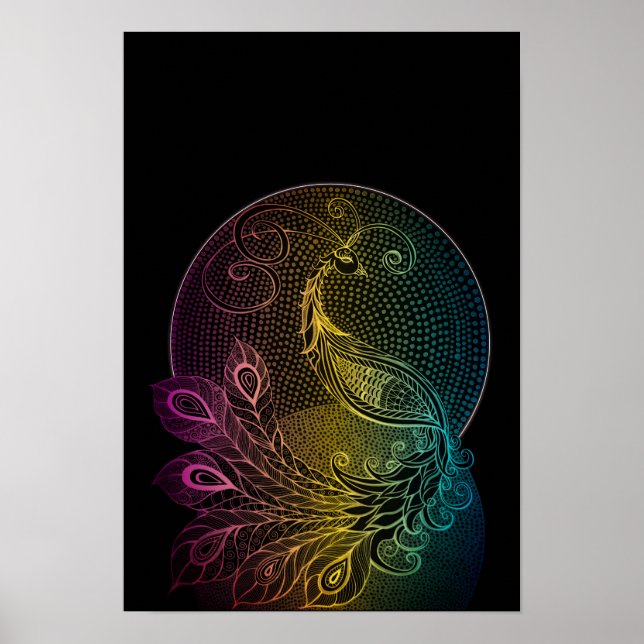 Colorado Art Nouveau Midnight Peacock Illustration Poster (Vorne)