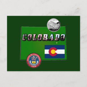 Colorado Bild Text, Flagge, Siegel, Vierteldollar, Postkarte