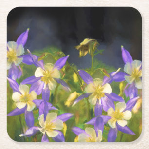 Colorado Blue Columbine Painting - Original Art Rechteckiger Pappuntersetzer