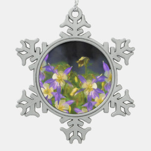 Colorado Blue Columbine Painting - Original Art Schneeflocken Zinn-Ornament