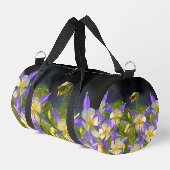 Colorado Blue Columbines Malerei Original Art Duffle Bag (Linke Seite)